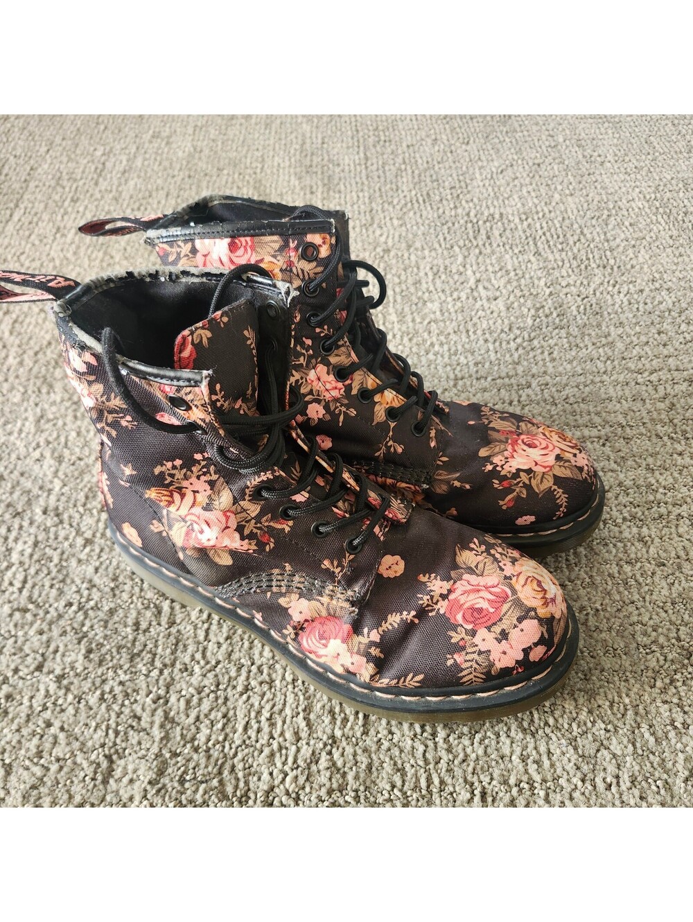 Dr Martens 11821 Victorian Floral Combat Canvas Boots Size 10 Lace Up